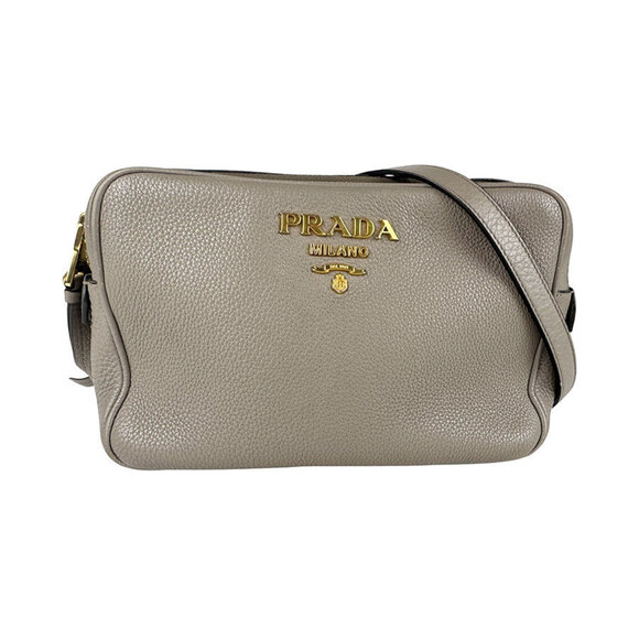PRADA Gray Leather Shoulder Bag